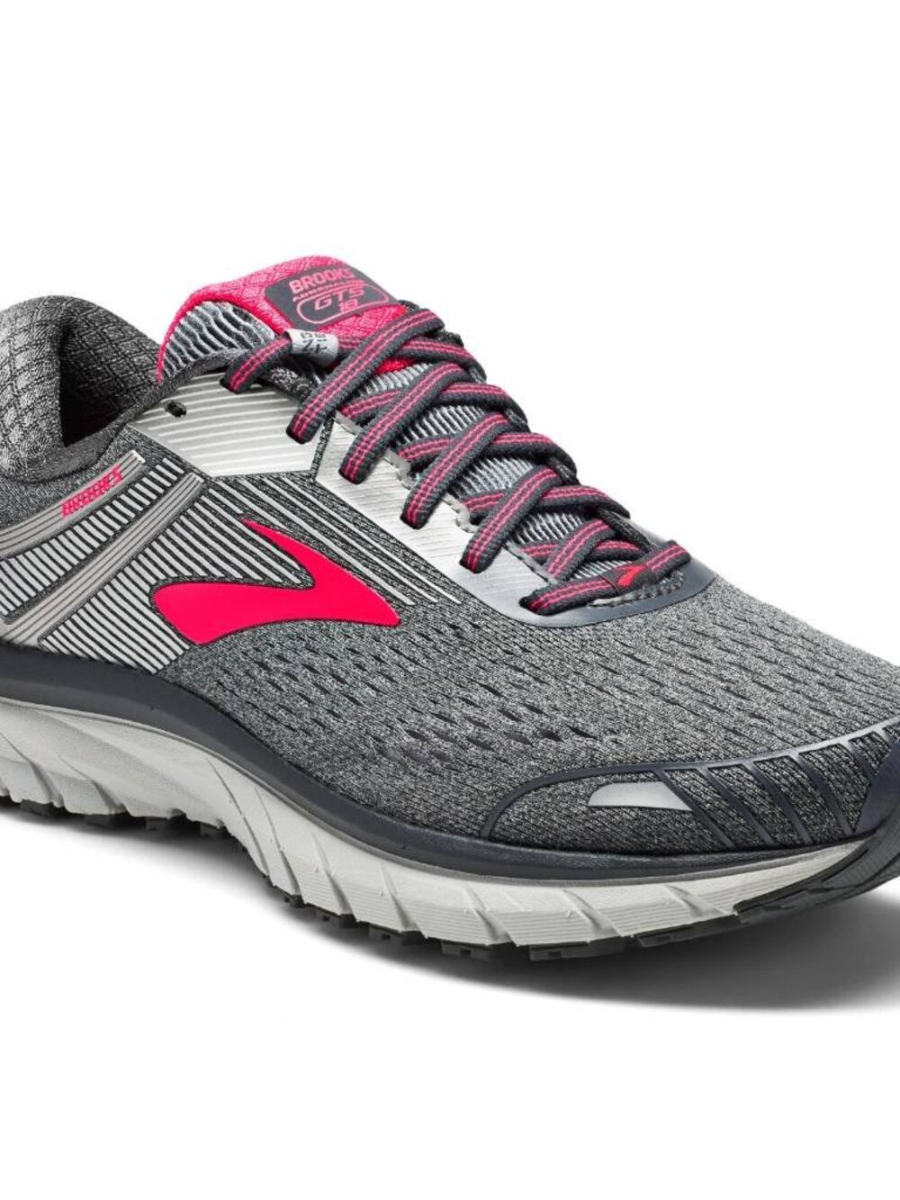 Brooks Grey/Pink Adrenaline 18 Womens Road Running Shoes 120268-079 Size 8.5